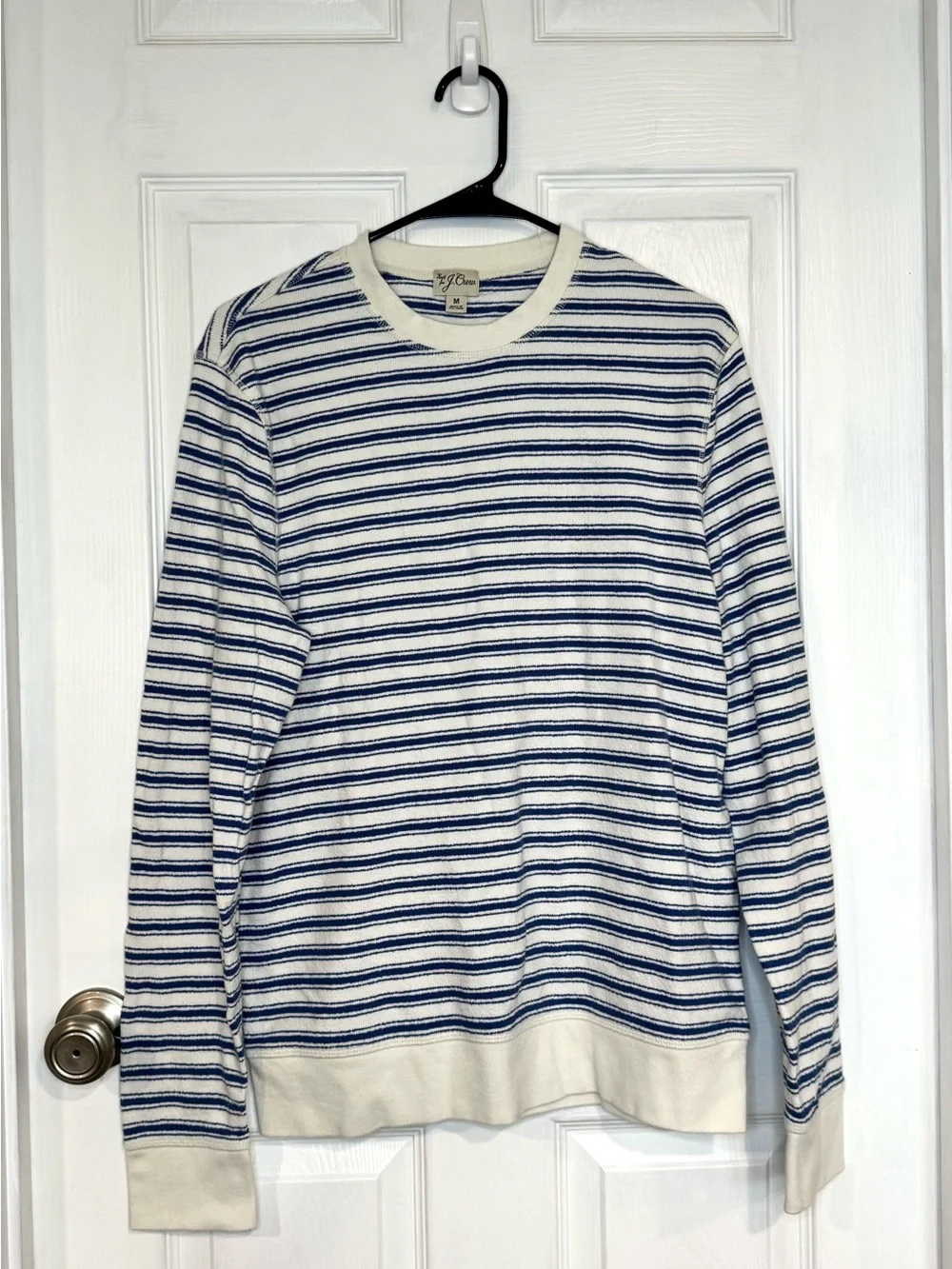 Men's Knit for J. Crew- 100% Cotton Blue & White Striped Crewneck Sweater Size M